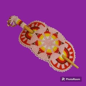 Native American Style Beaded Ponytail Bun Hair Stick Barrette